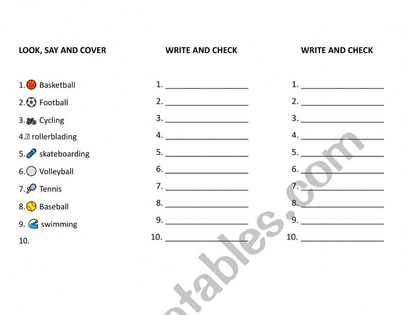 look, say and cover worksheet