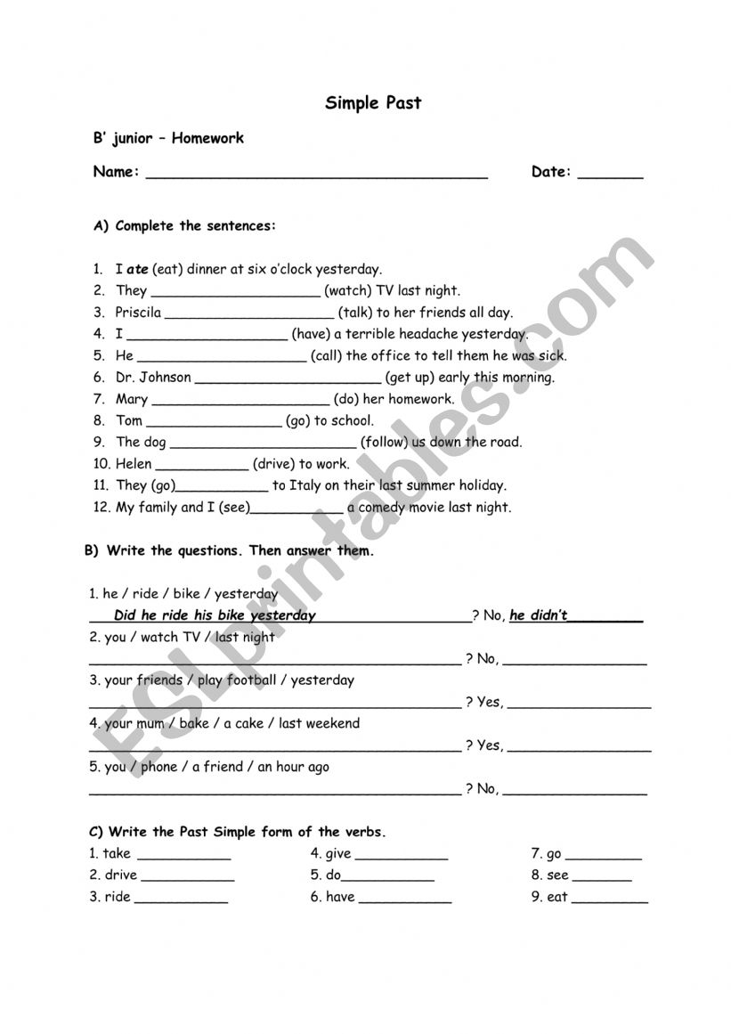 Simple Past worksheet