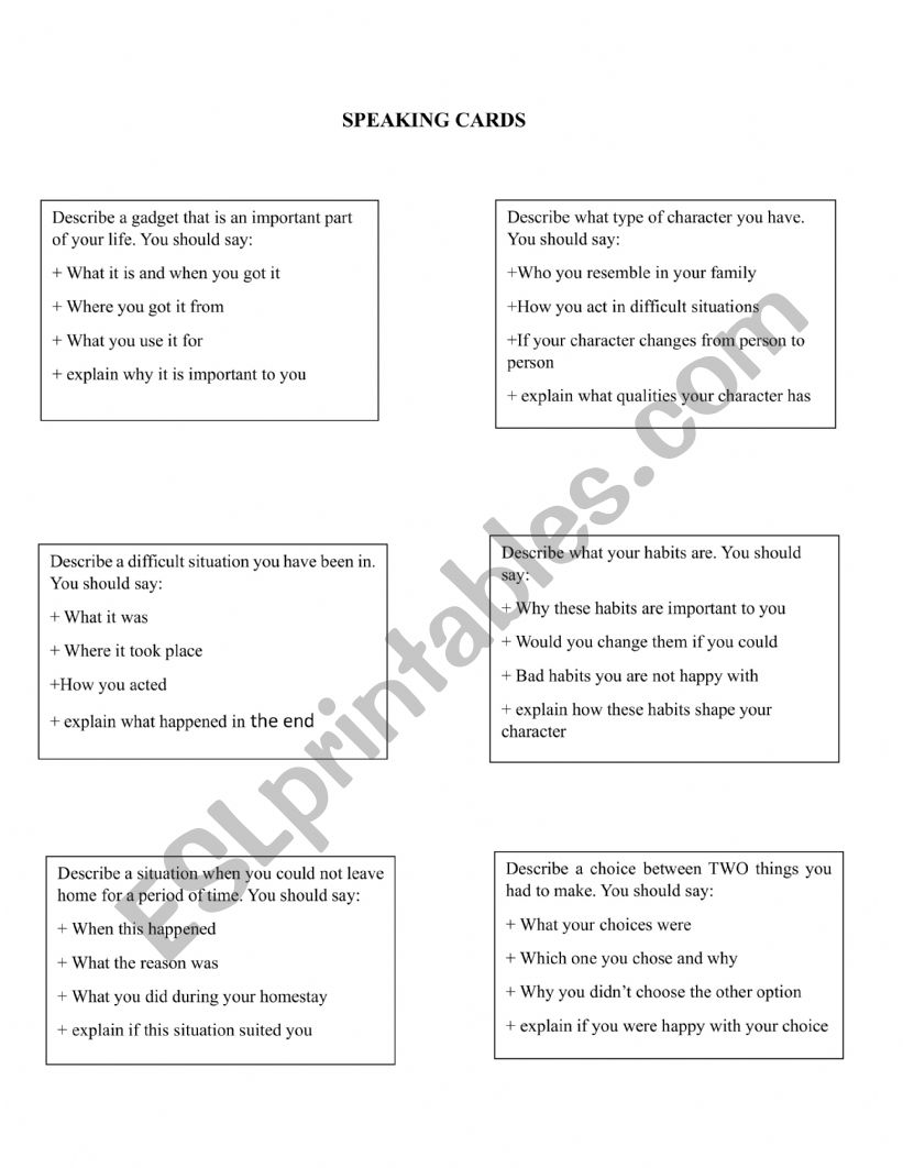 Speakıng cards ( Intermediate level)