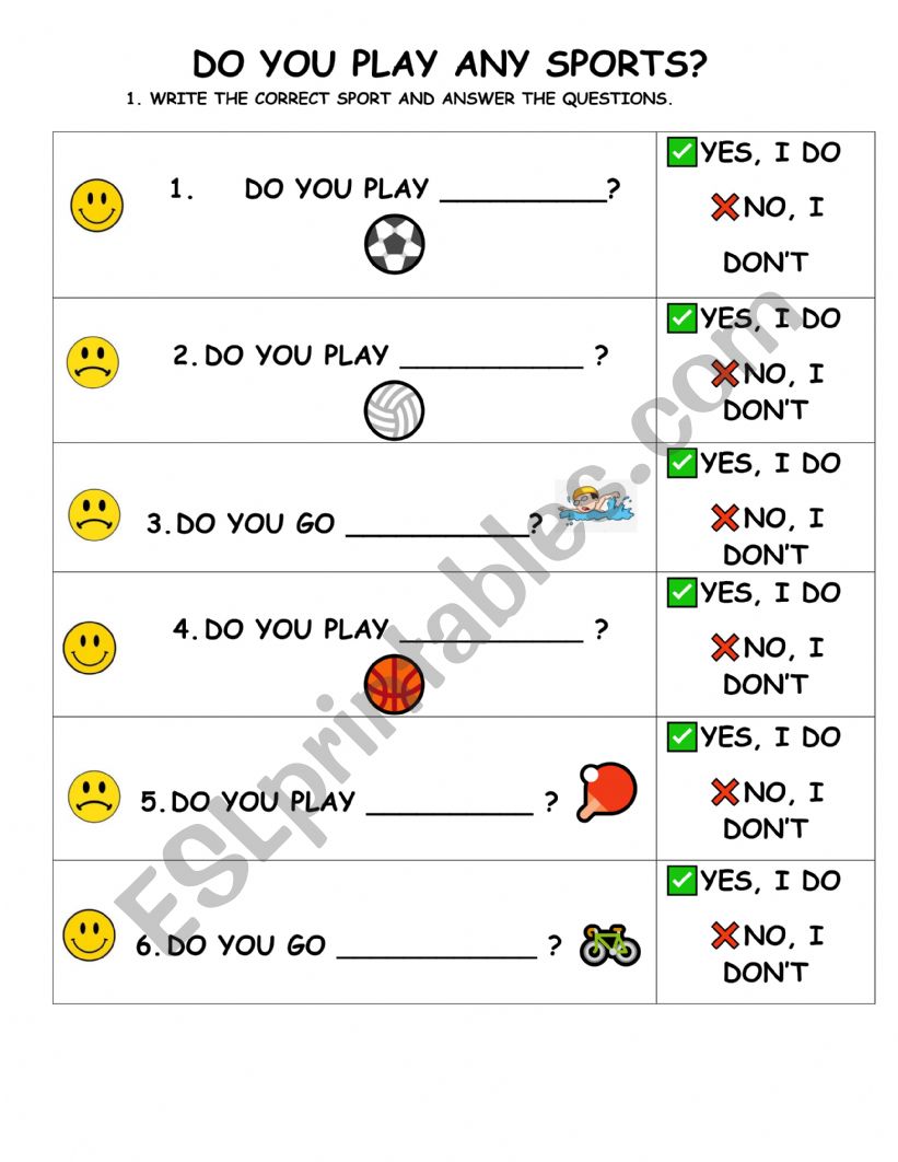 DO YOU LIKE SPORTS? worksheet