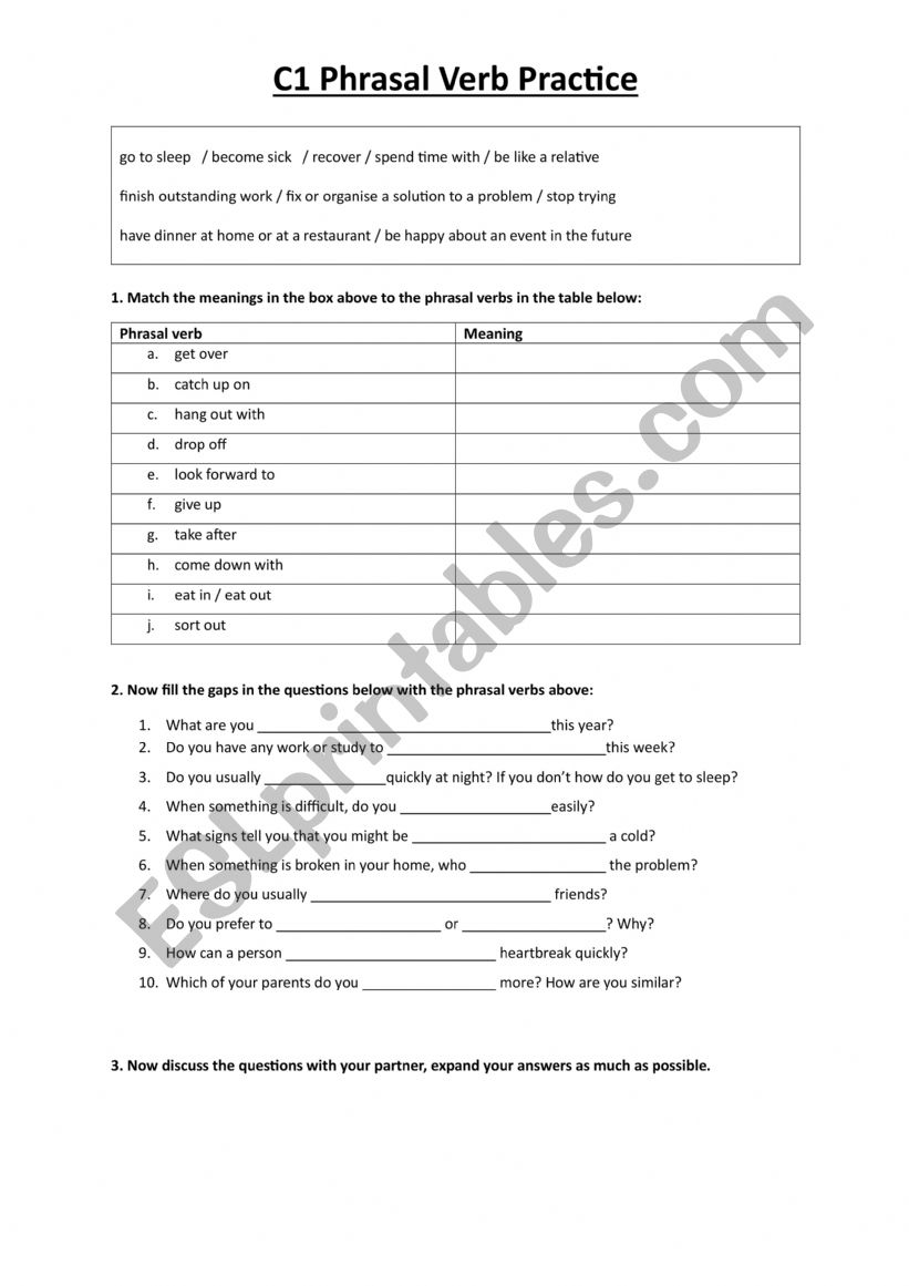 C1 Phrasal Verb Practise worksheet