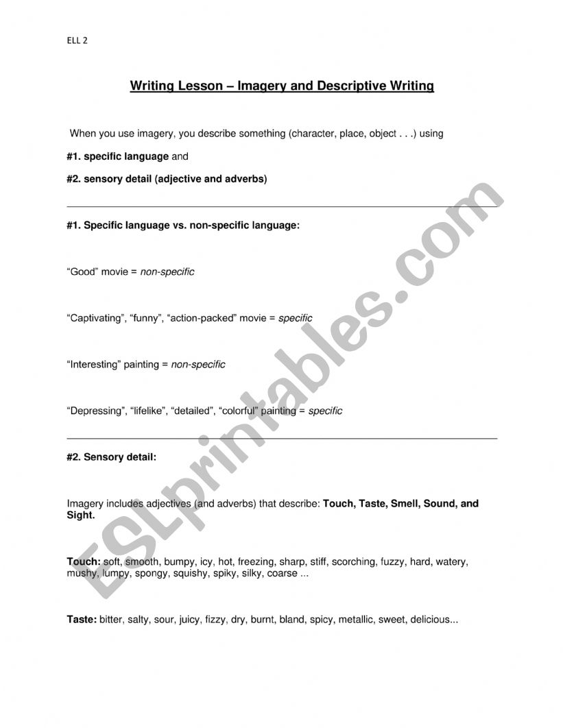 Descriptive Language worksheet