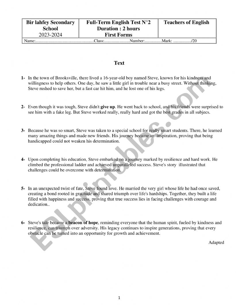 Full-Term English Test N2 First forms