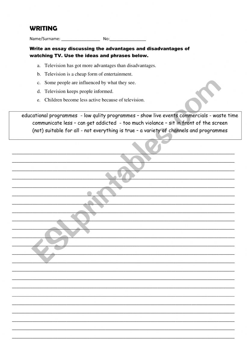 Writing an essay worksheet