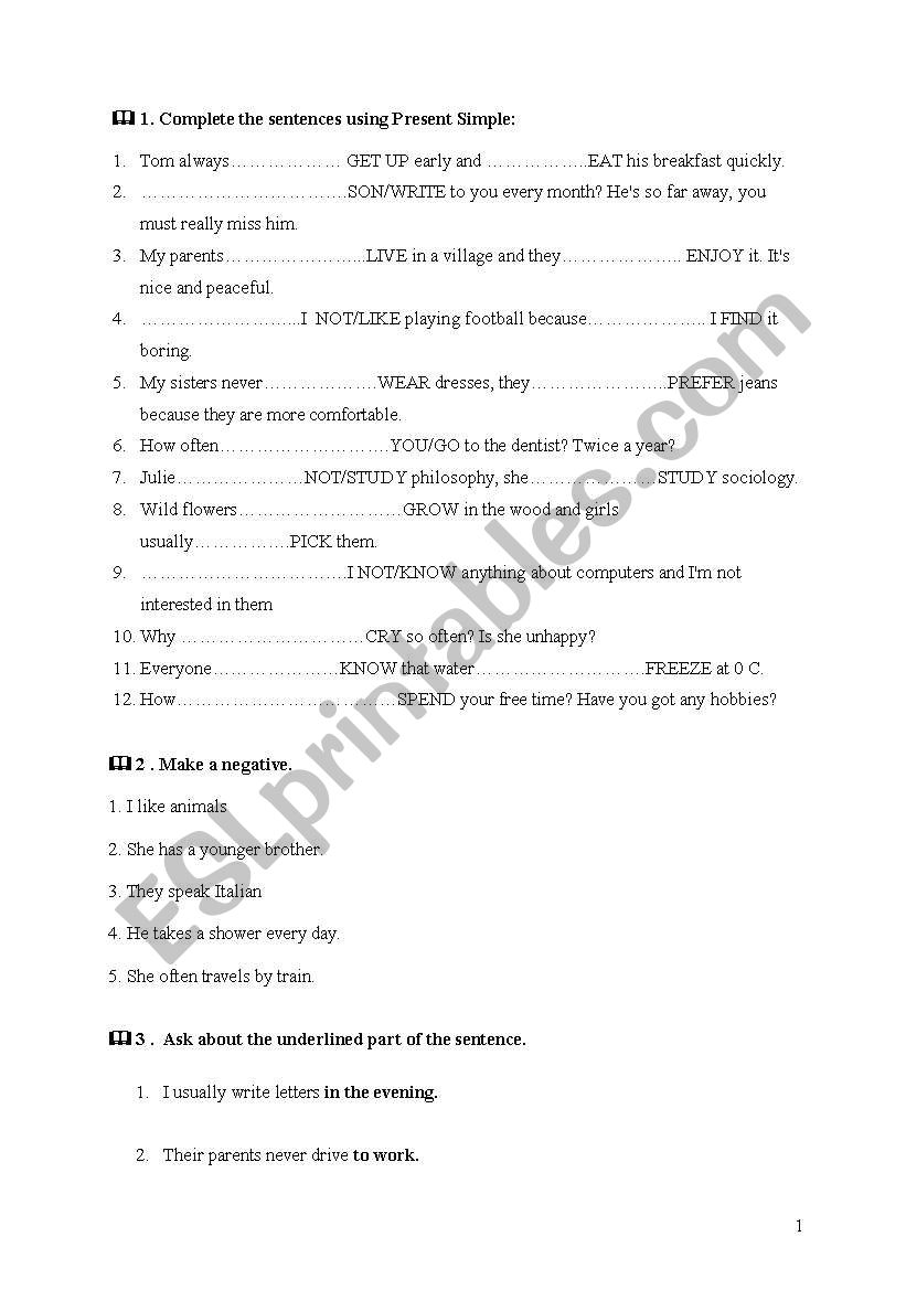 Present Simple worksheet