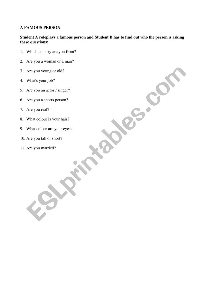 A famous person worksheet