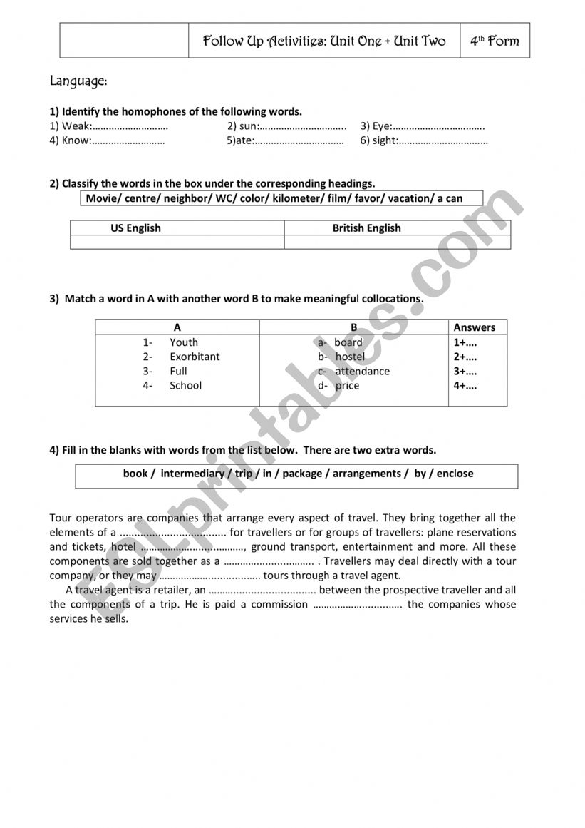 Follw up activities: Language tasks