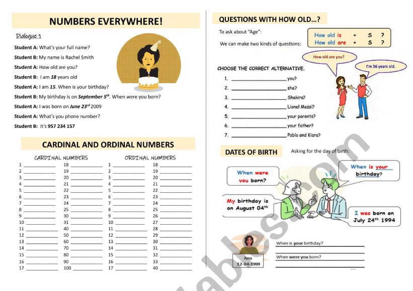 Ordinal and cardinal numbers  worksheet