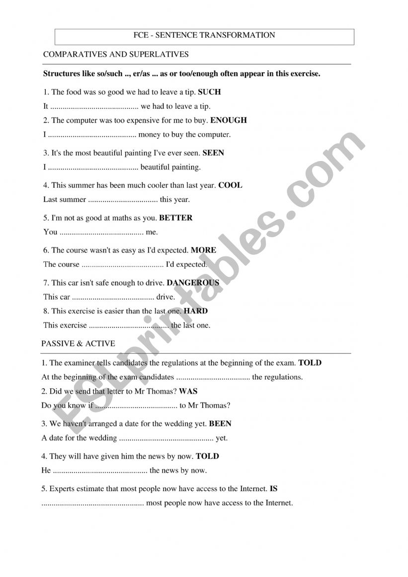 FCE sentence transformations practice