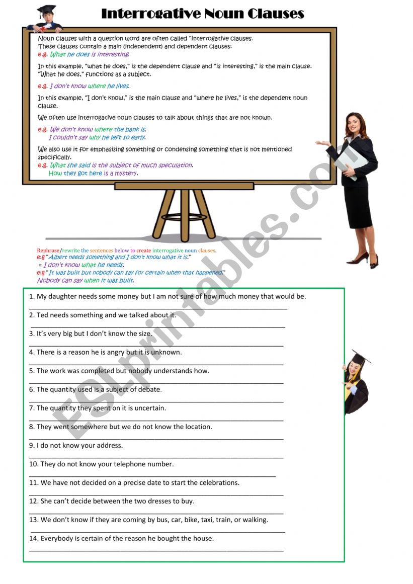 Interrogative Noun Clauses worksheet