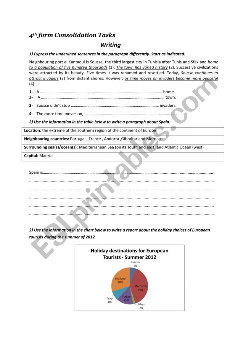 Consolidation tasks:Writing worksheet