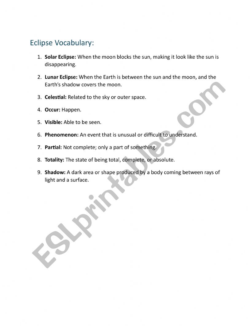 Solar and Lunar Eclipses - Reading