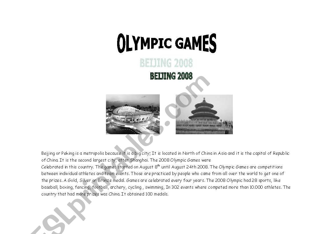 olympic games reading worksheet