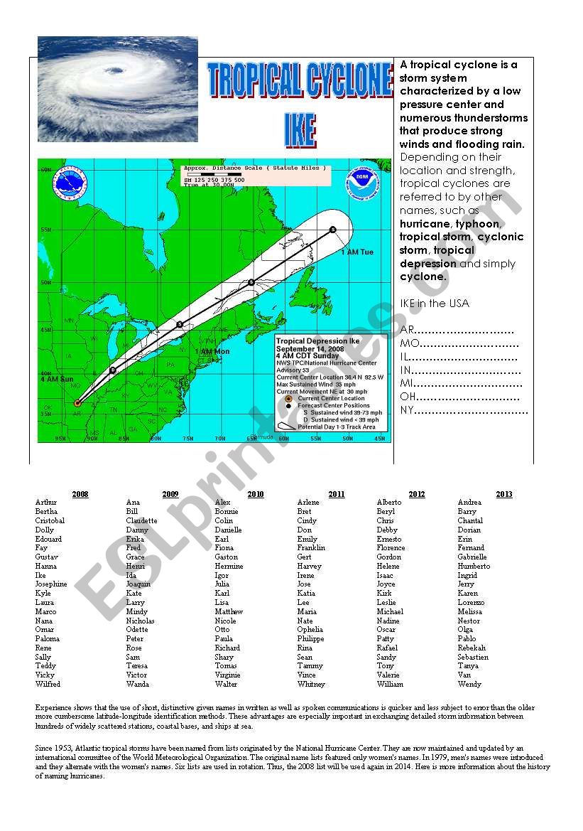 Tropical cyclone IKE worksheet