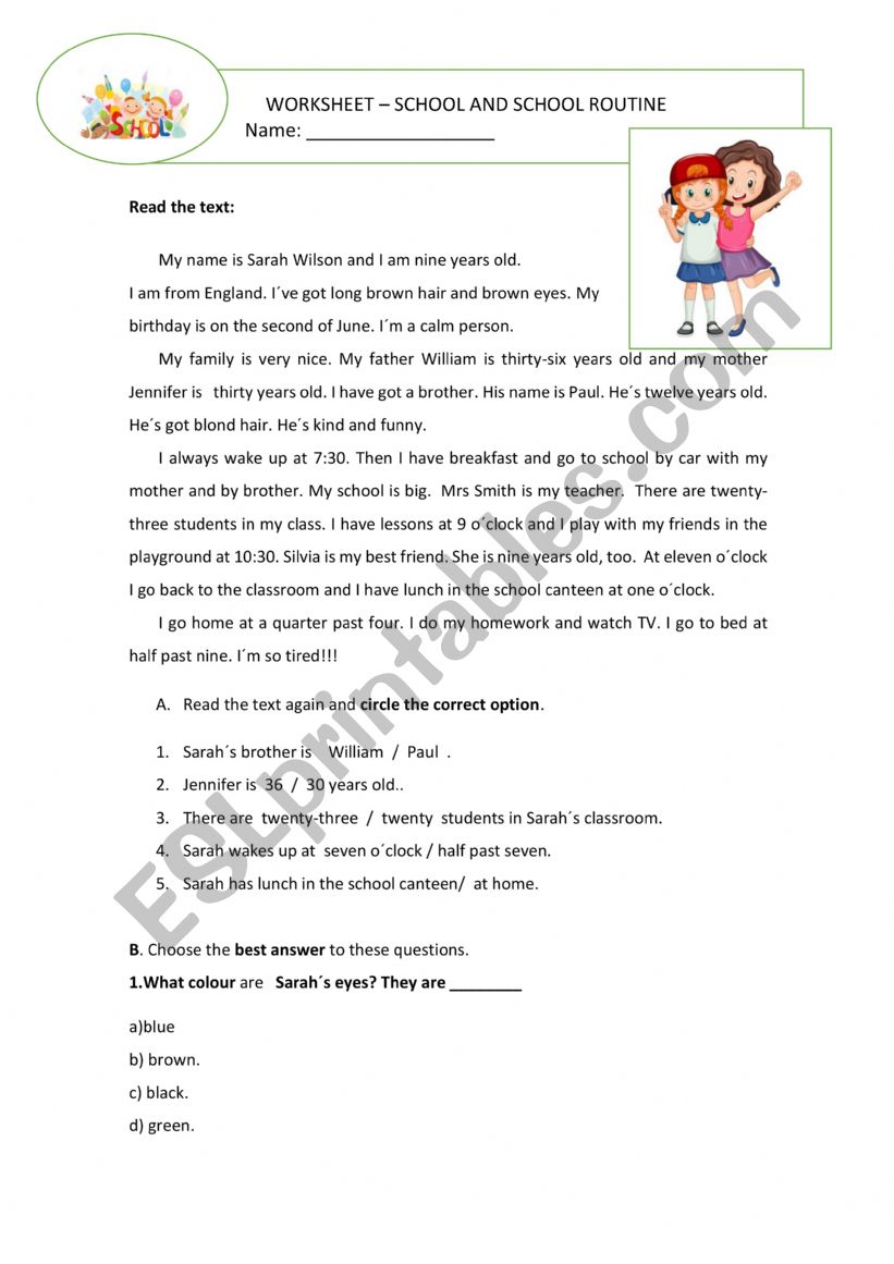 School and School Routine worksheet