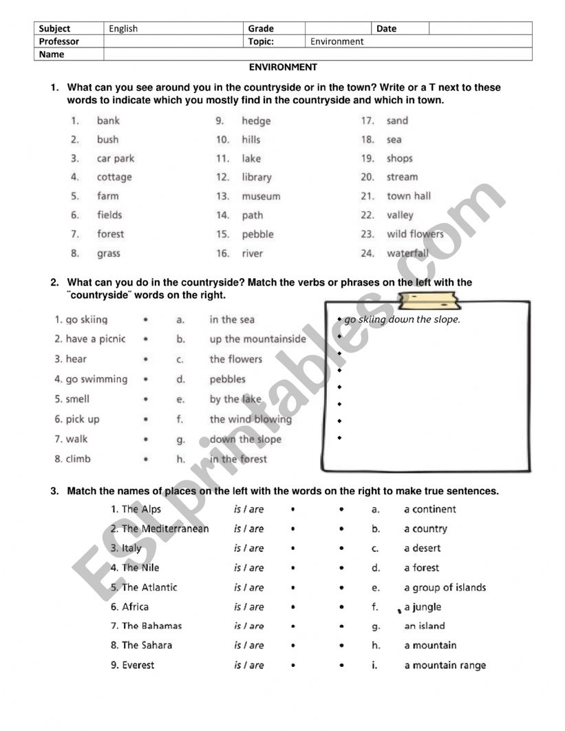 Environment vocabulary worksheet