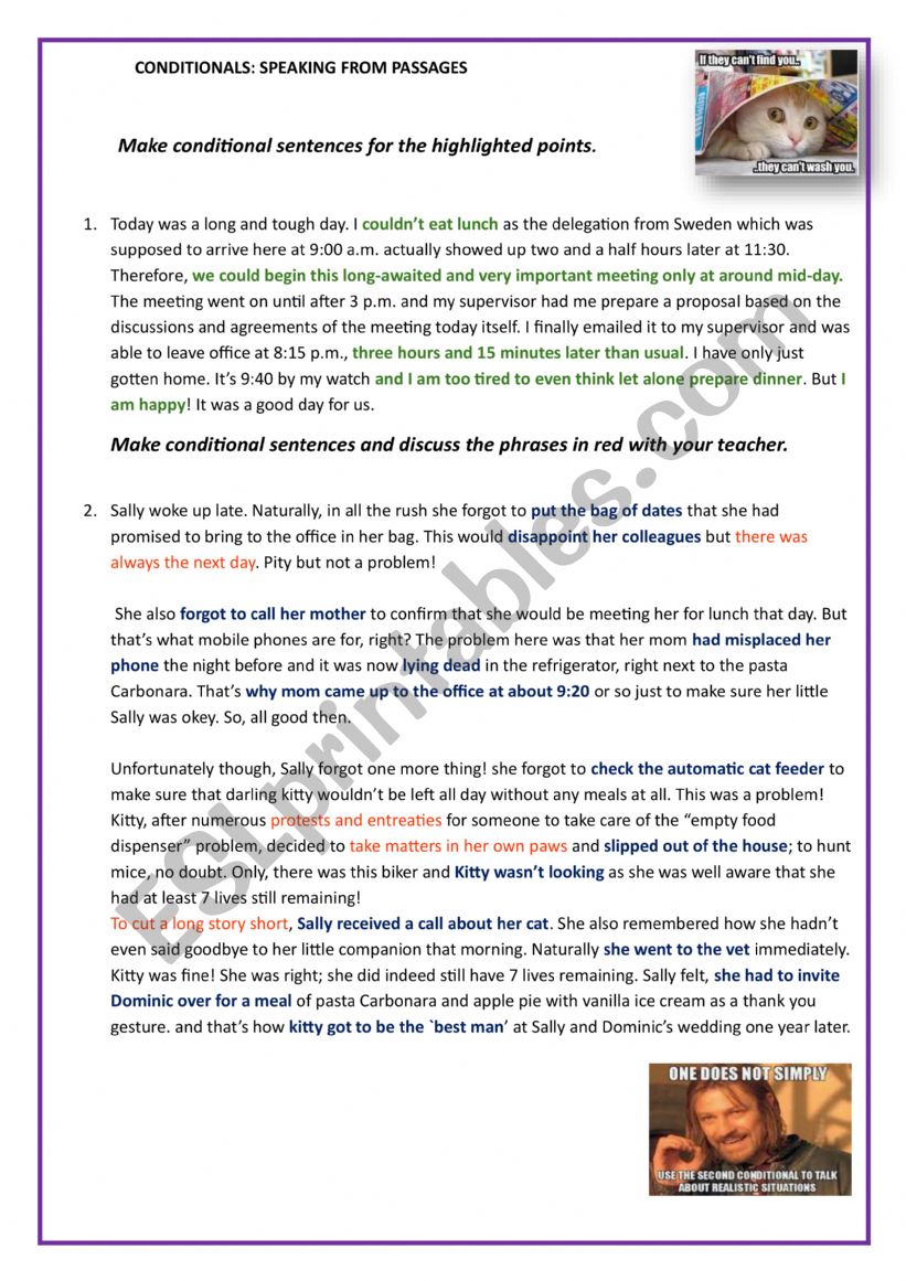 Conditionals. Speaking from passages