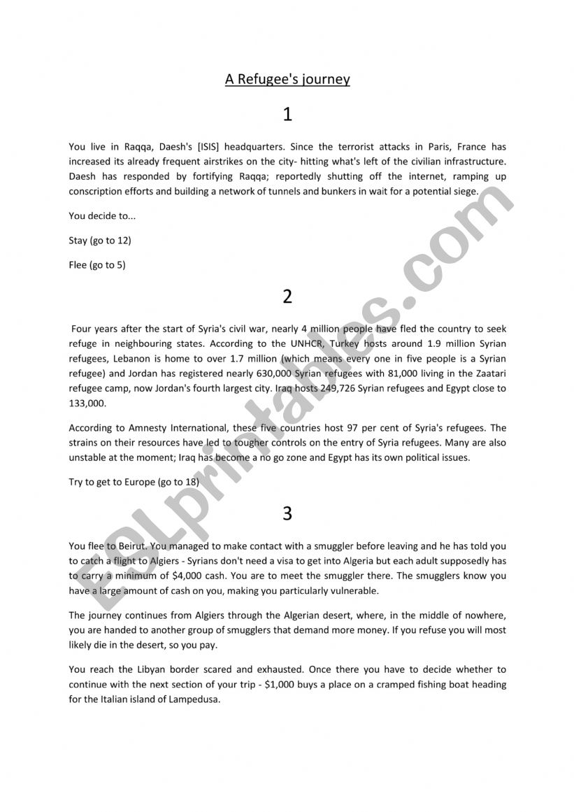 a refugee�s journey worksheet