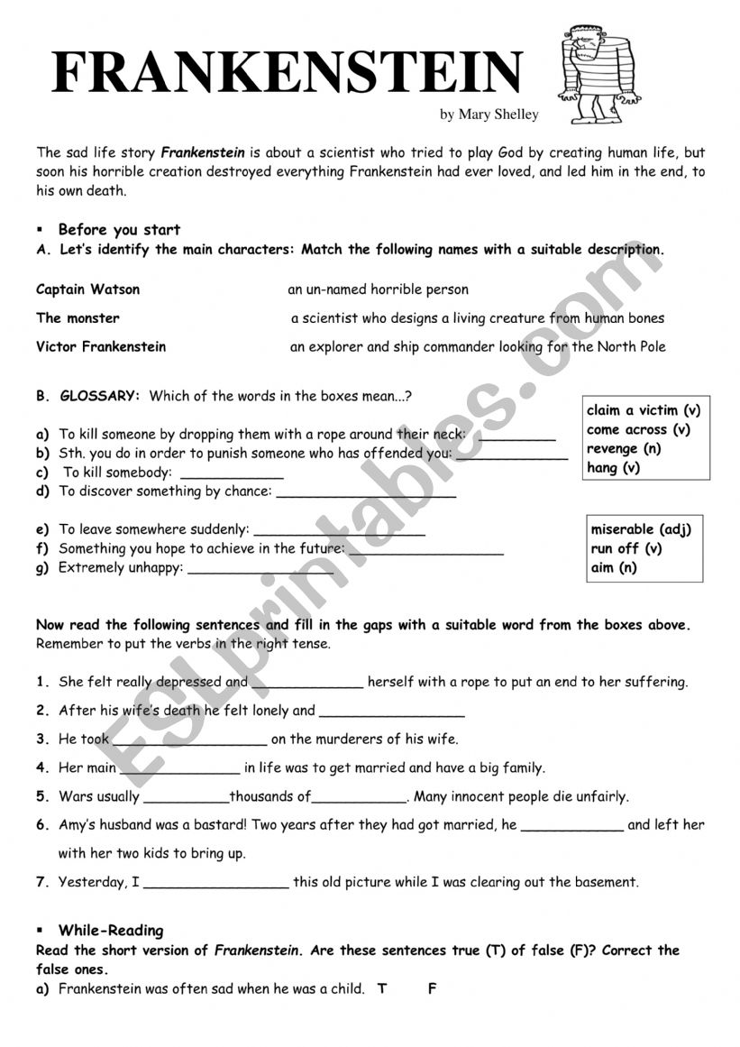FRANKSTEIN worksheet