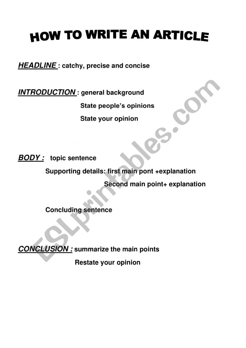 article steps  worksheet