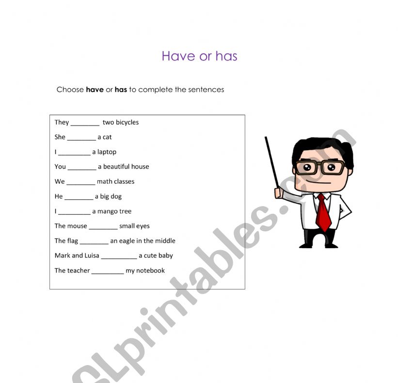have or has worksheet