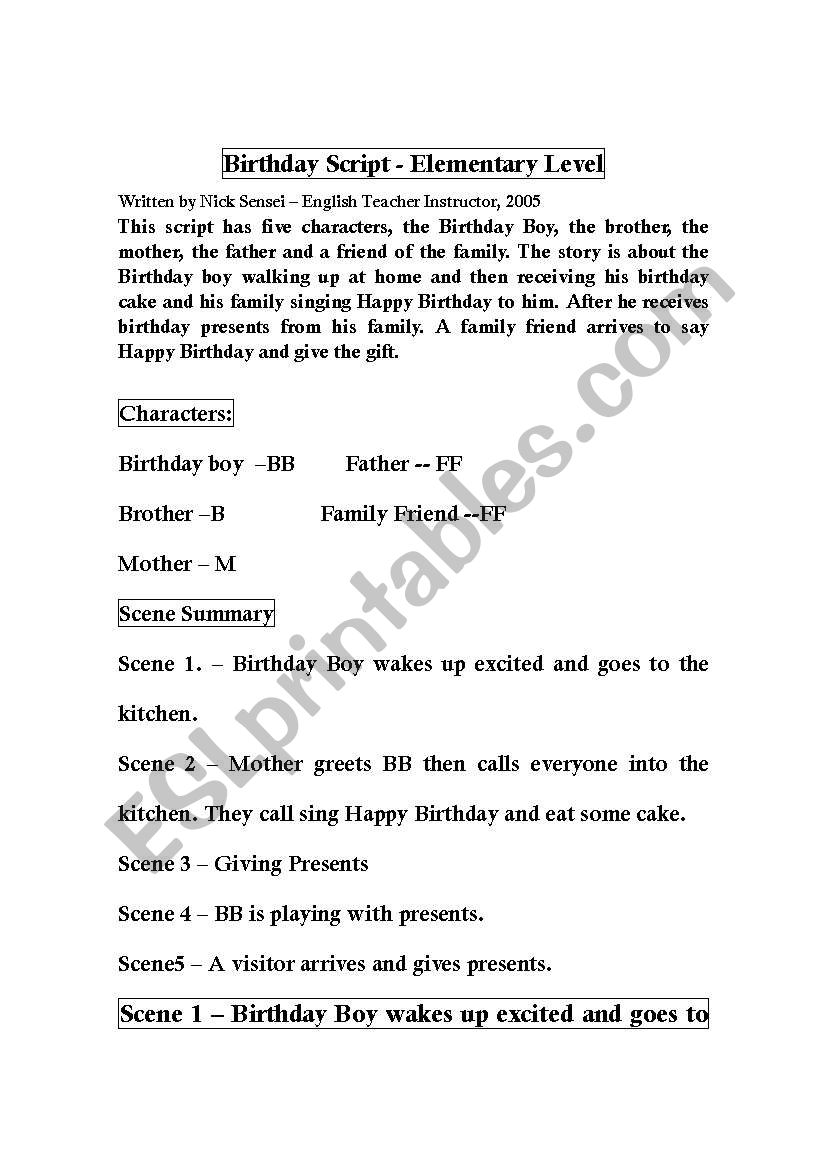 happy birthday script worksheet