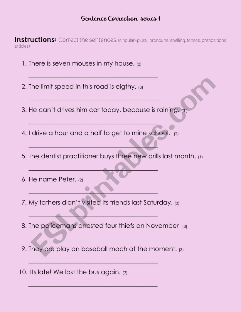 Sentences Correction Series 1 worksheet