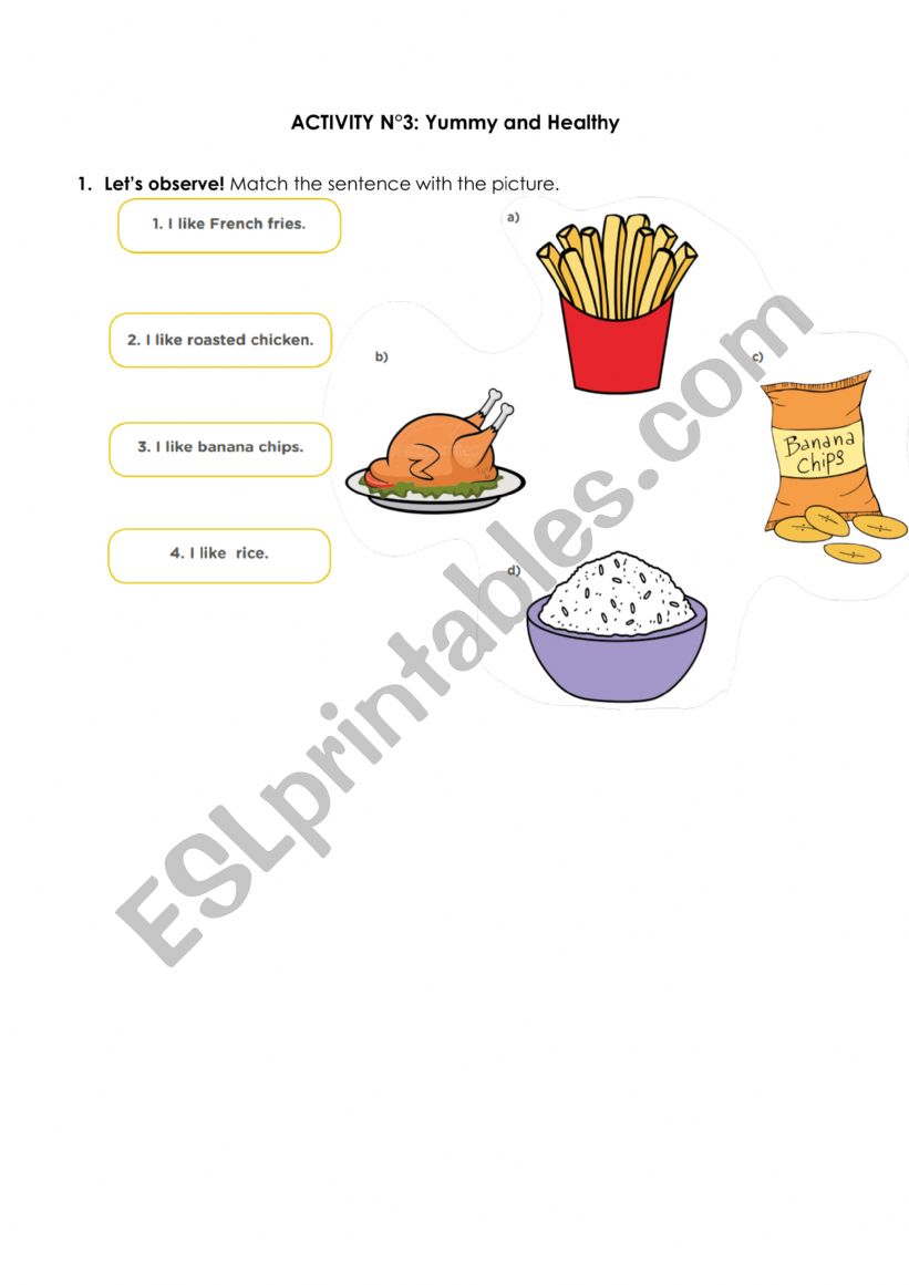 yummy food worksheet