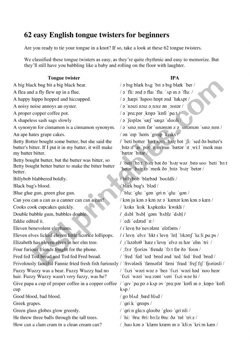 tongue twisterz worksheet