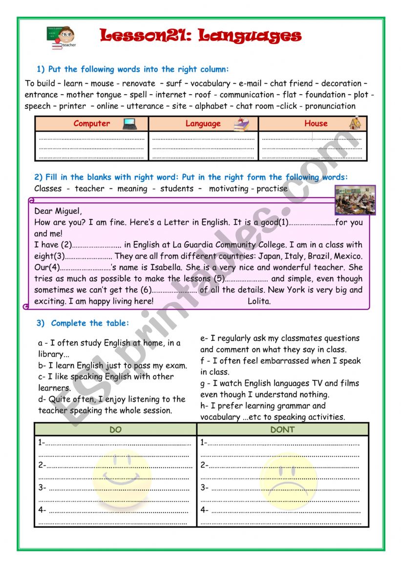 Learning Languages worksheet