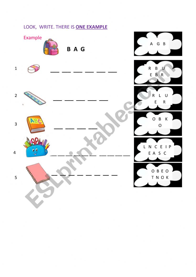 CLASSROOM OBJECTS worksheet