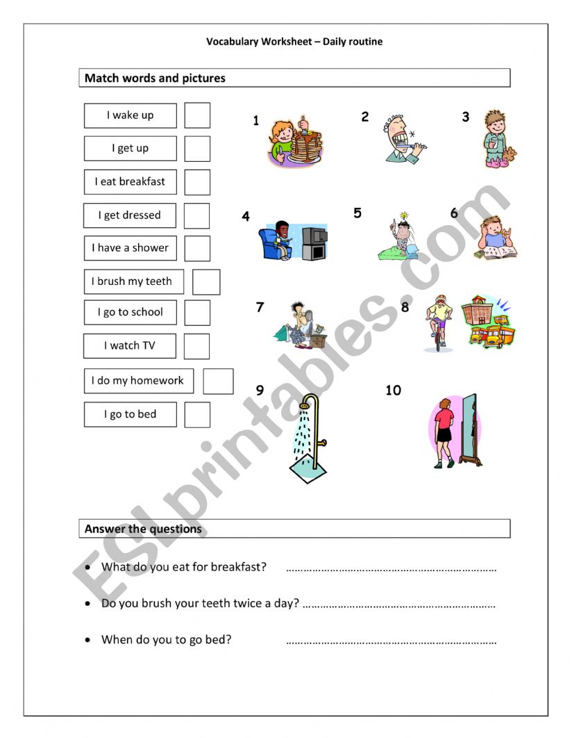 daily routine worksheet