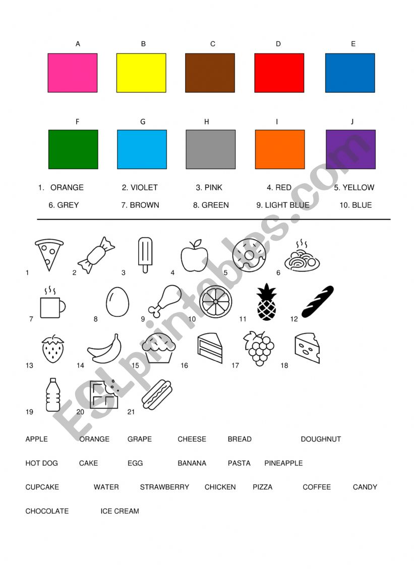 Colours and food worksheet