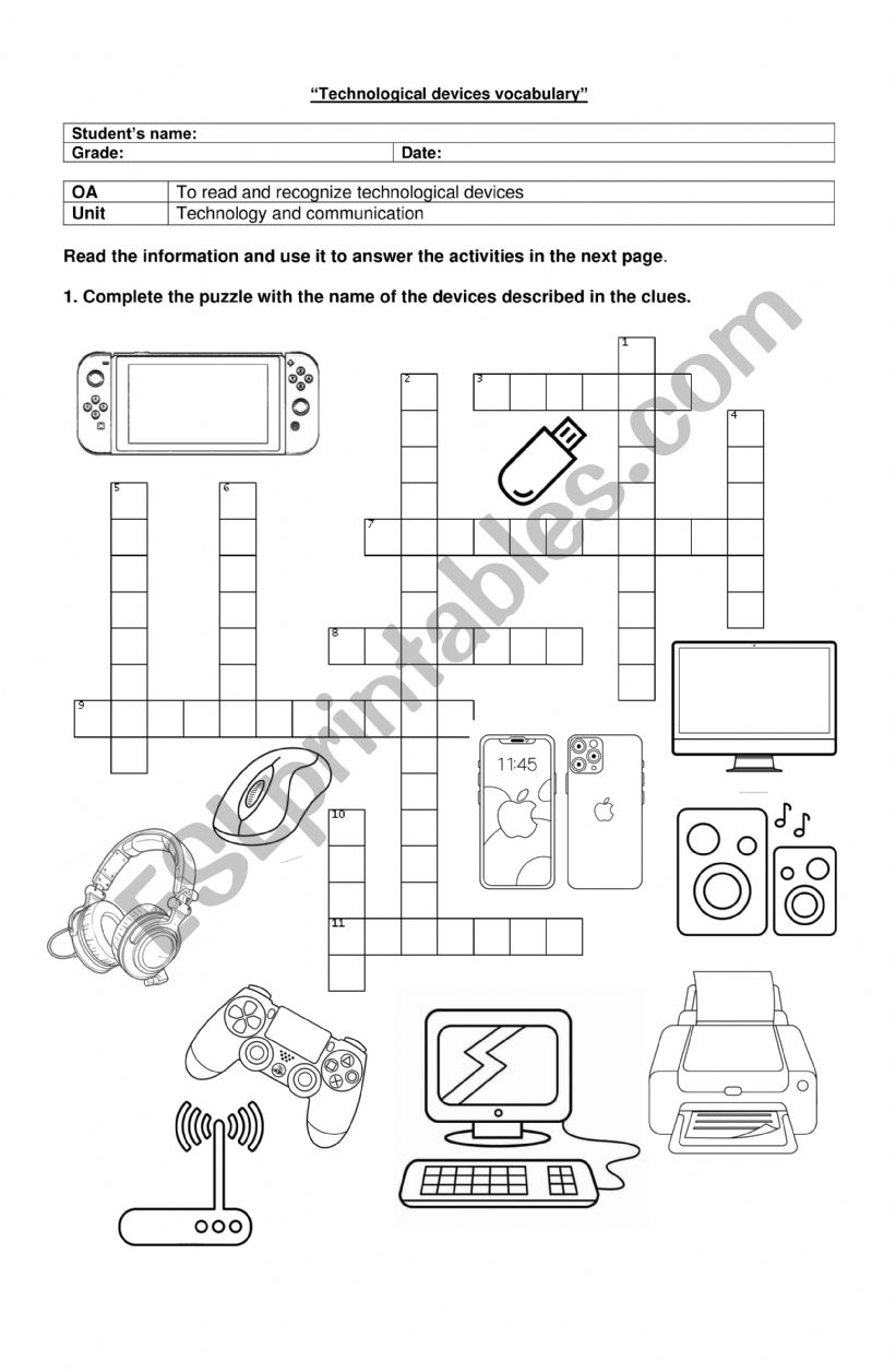 Technological devices worksheet