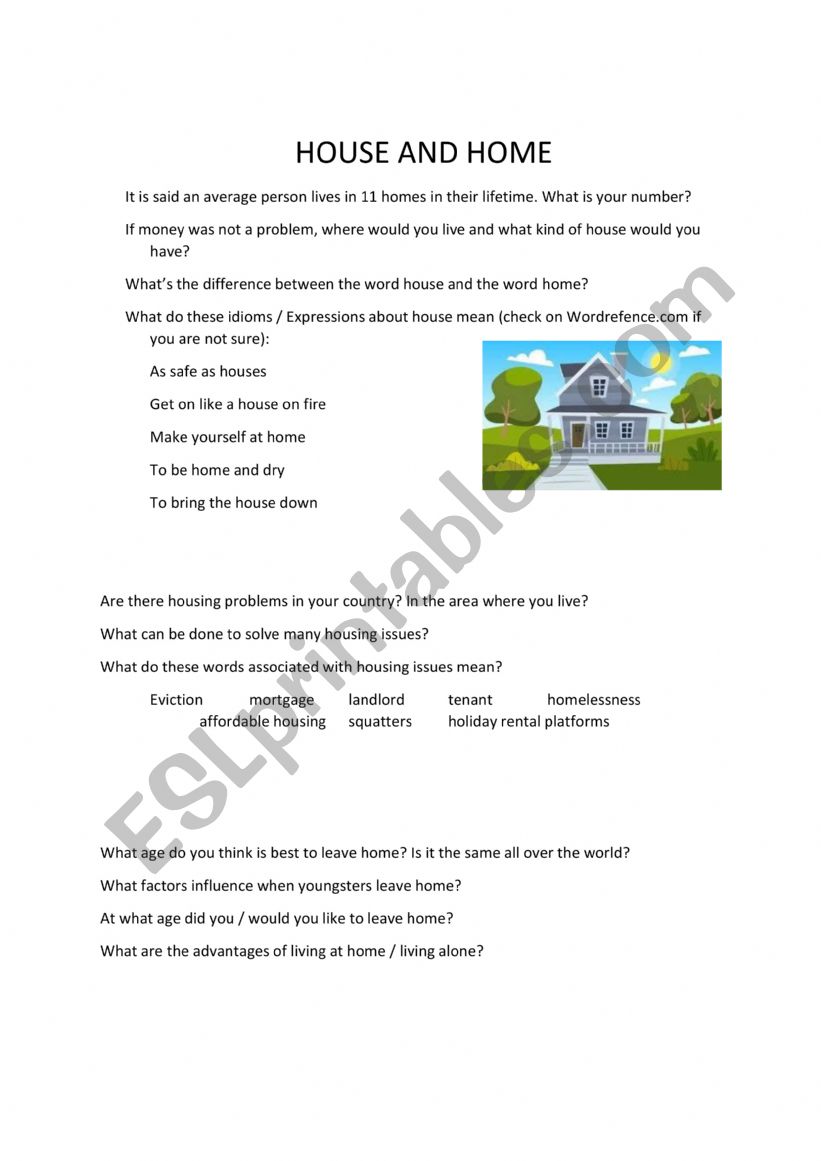 House and home C1 speaking worksheet