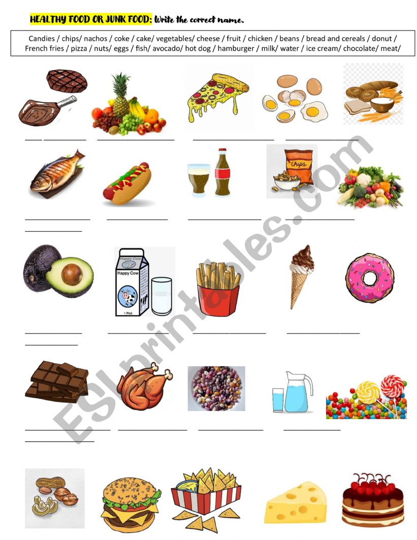 Healthy food or Junk food worksheet