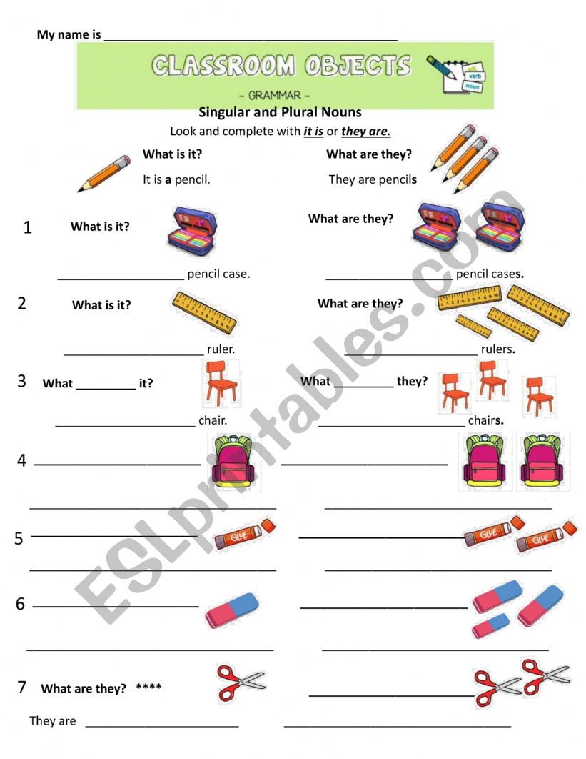Singular and Plural Nouns  Classroom Objects
