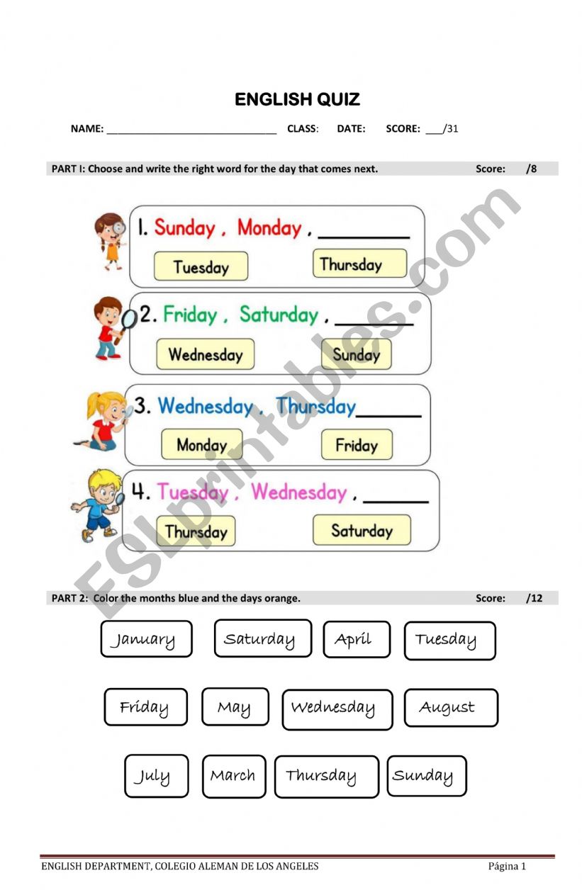 Days of the week and Months of the year