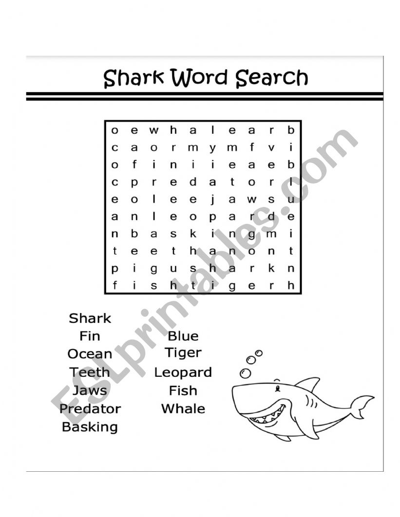 Shark Word Search worksheet