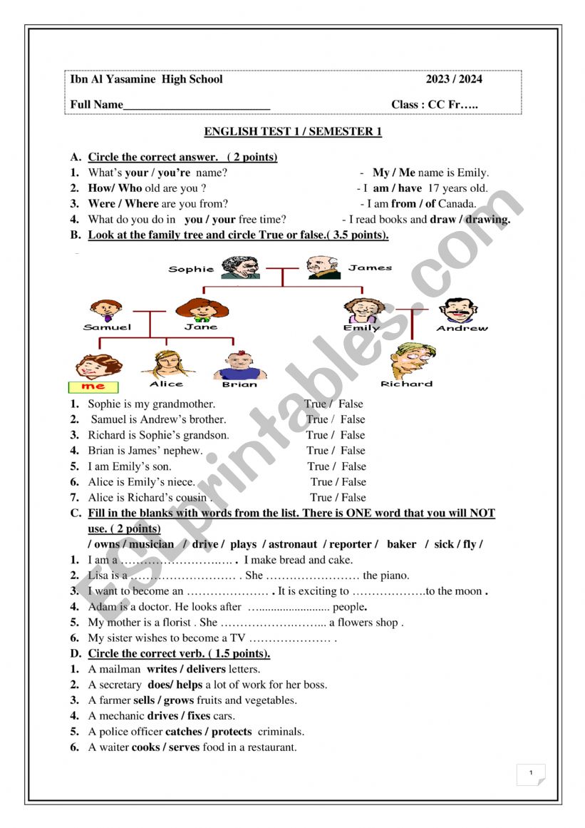 Test  worksheet