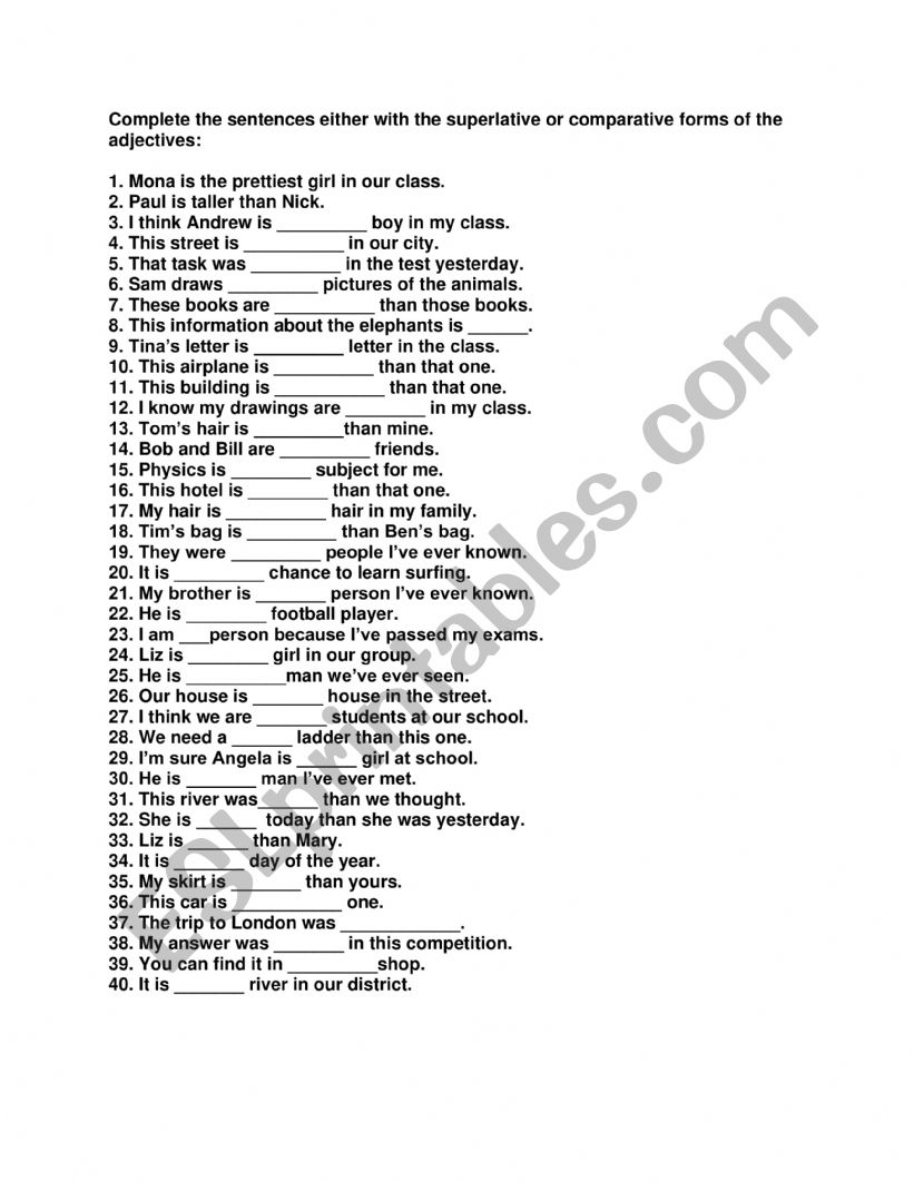 Comparatives vs Superlatives  worksheet
