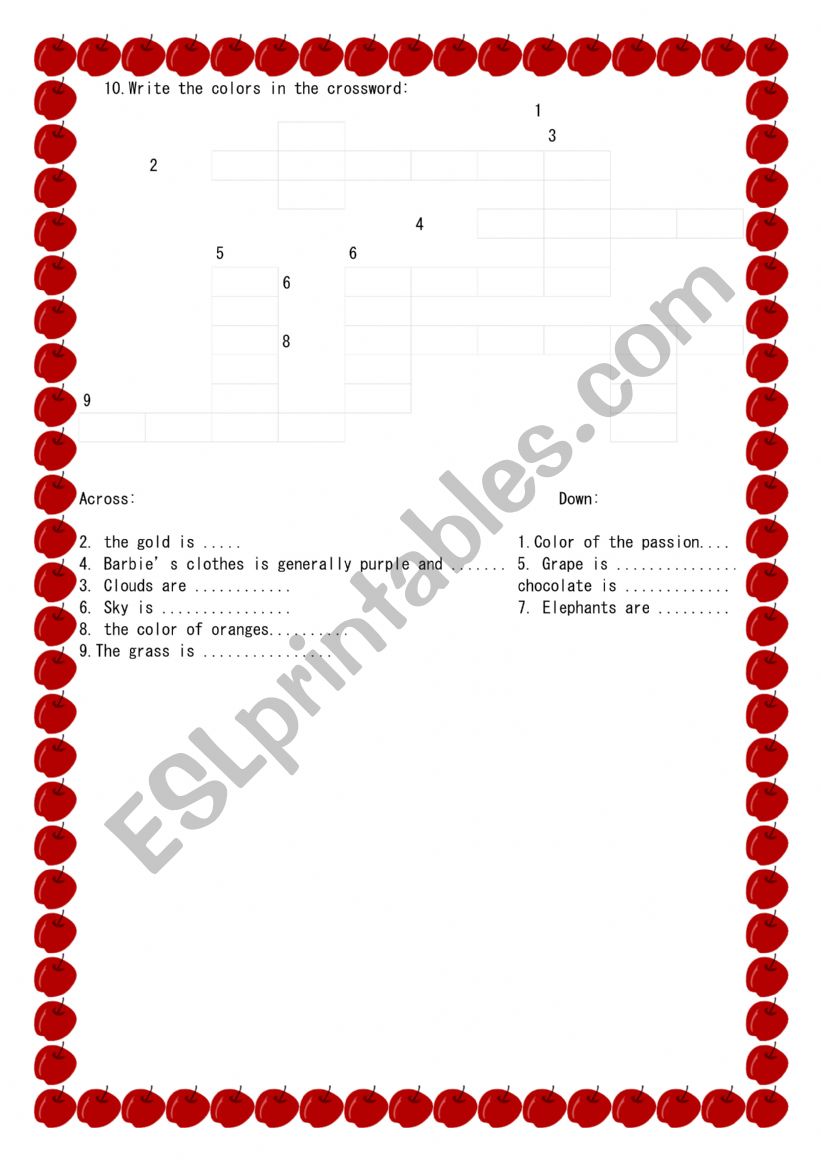 crossword colors worksheet