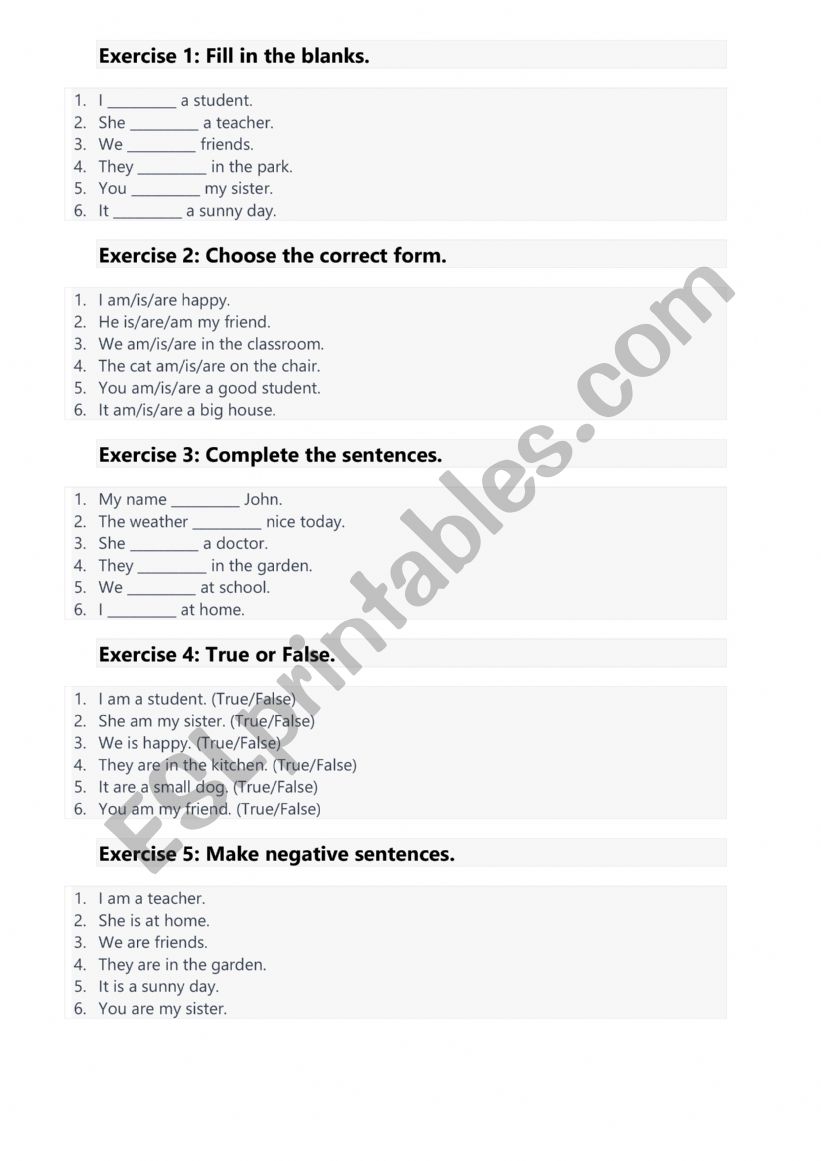 Be practice worksheet