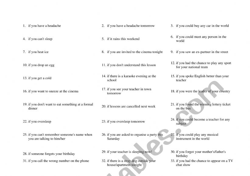 conditionals game worksheet