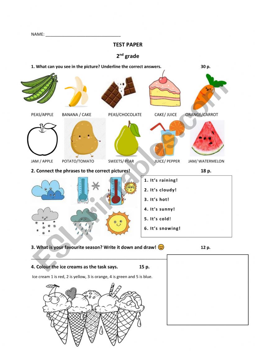 Weather, sweets and veggies test