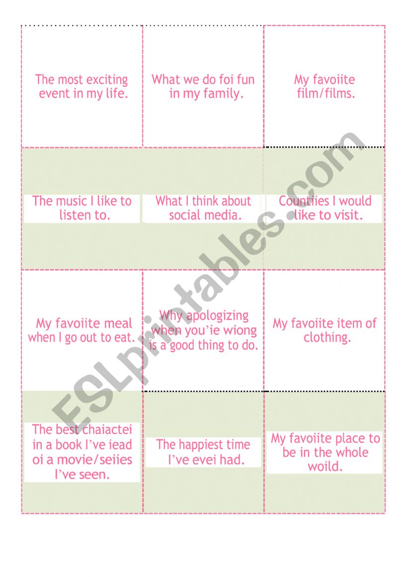 Talk for 1 minute Cards worksheet