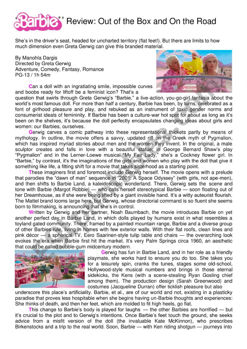 Barbie Review Text worksheet