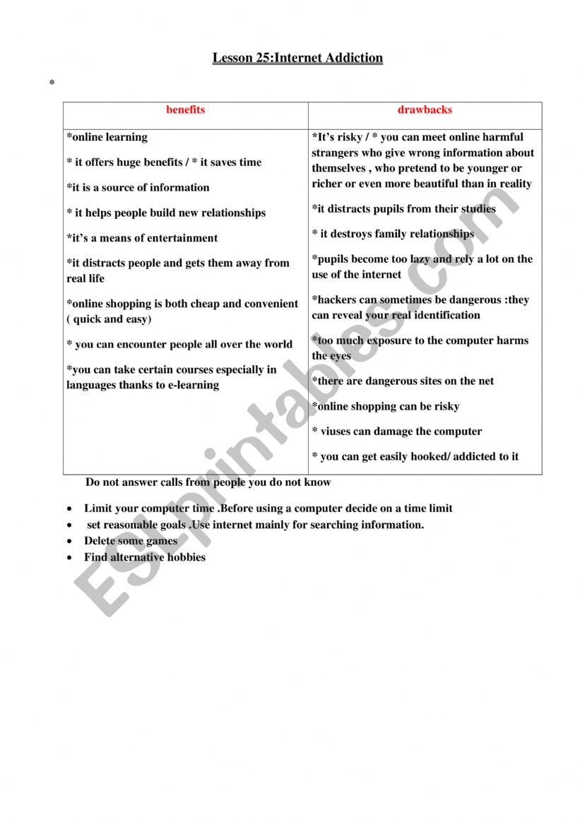 advantages and disavantages of internt