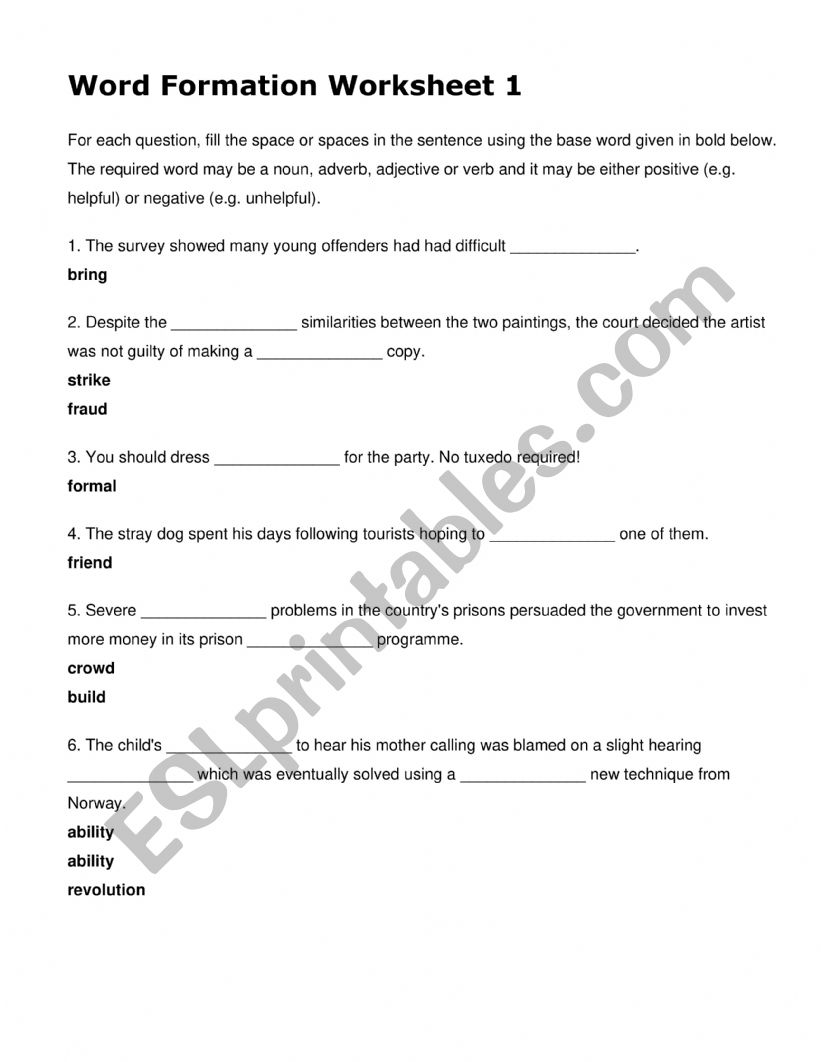Word formation worksheet