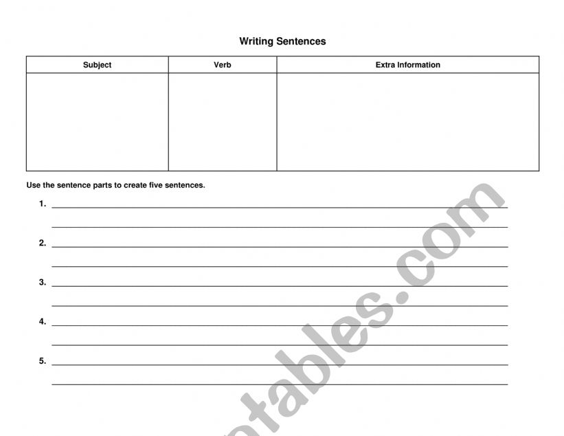 Building sentences worksheet